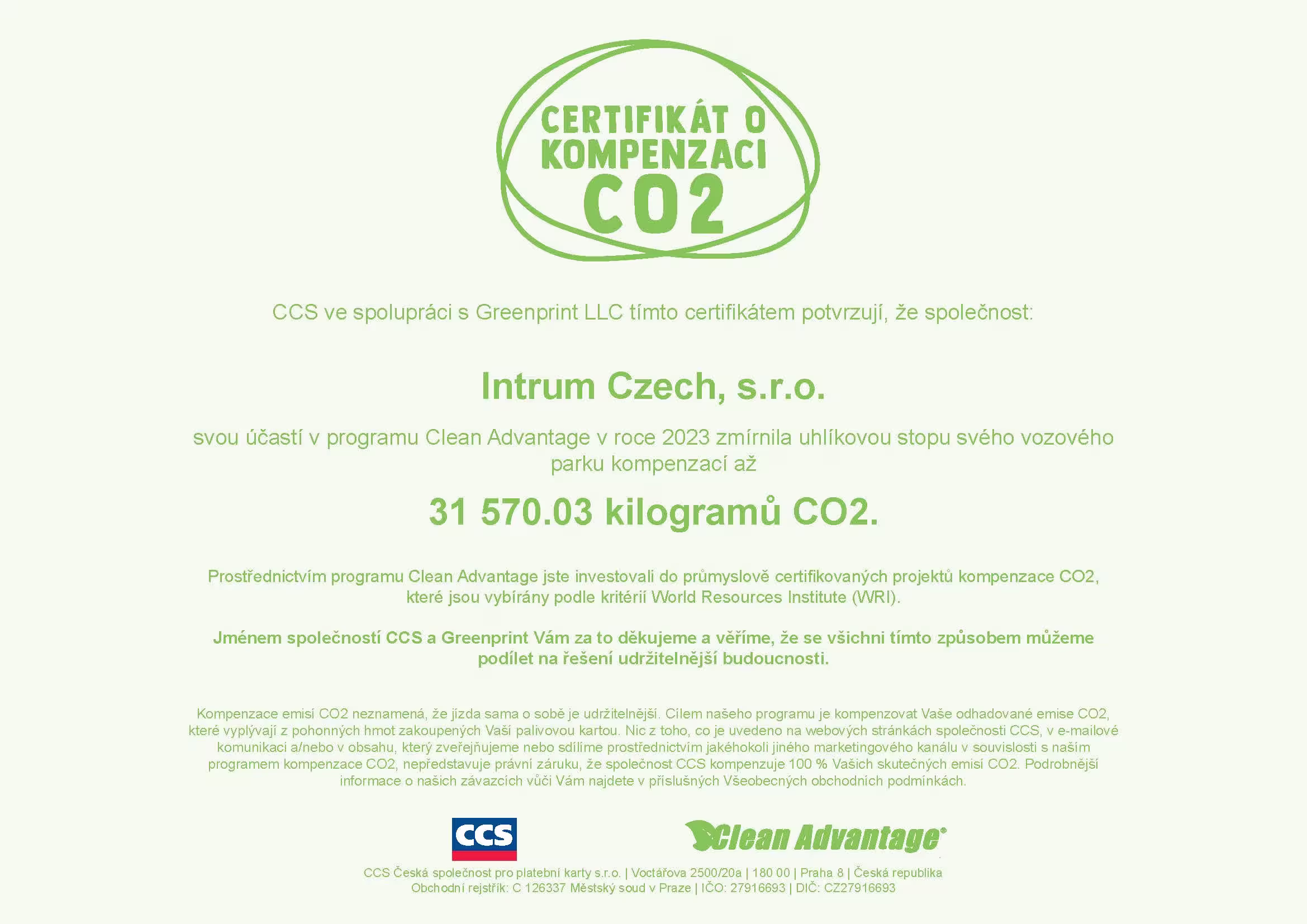 Certifikát Clean Advantage (1)